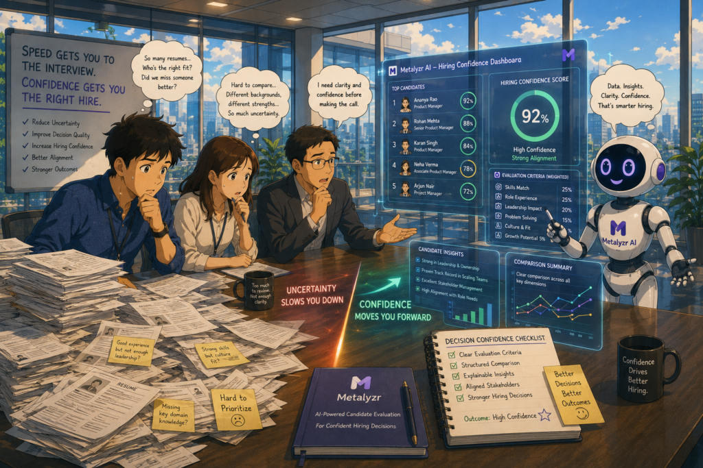 Metalyzr AI helping recruiters and hiring managers build confidence in candidate evaluation through structured ranking and explainable hiring insights