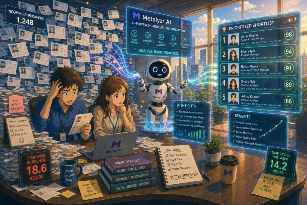 Candidate prioritization in recruitment using Metalyzr AI to rank and shortlist candidates based on hiring fit and recruiter priorities.